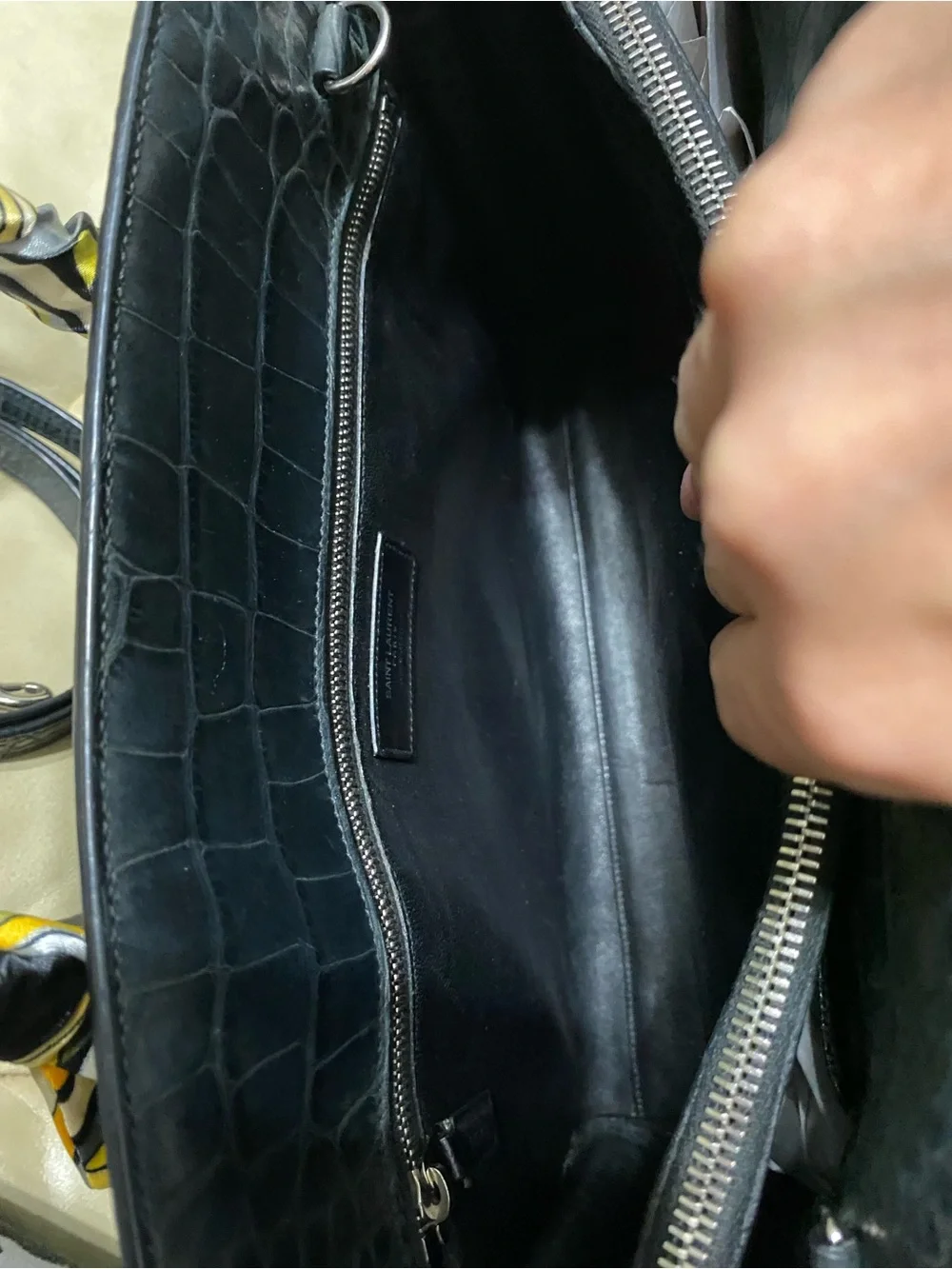 COA Saint Laurent Sac de Jour Tote Black Leather Satchel Bag Crocodile